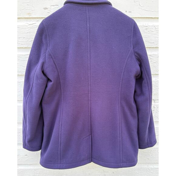 LL Bean Jacket Women M Blue Fleece Peacoat Double Breasted Outdoor Pockets - Picture 3 of 5
